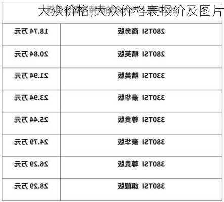 大众价格,大众价格表报价及图片